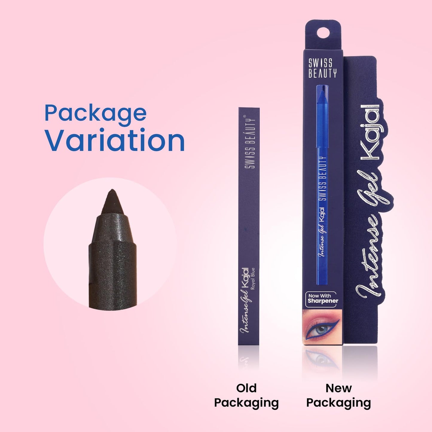 Swiss Beauty Intense Gel Kajal with Sharpener | 12-Hour Stay | Waterproof | Smudge-Proof | Creamy Texture | Highly Pigmented | Multi-Use Eye Pencil | 1.2g, Shade- Royal Blue