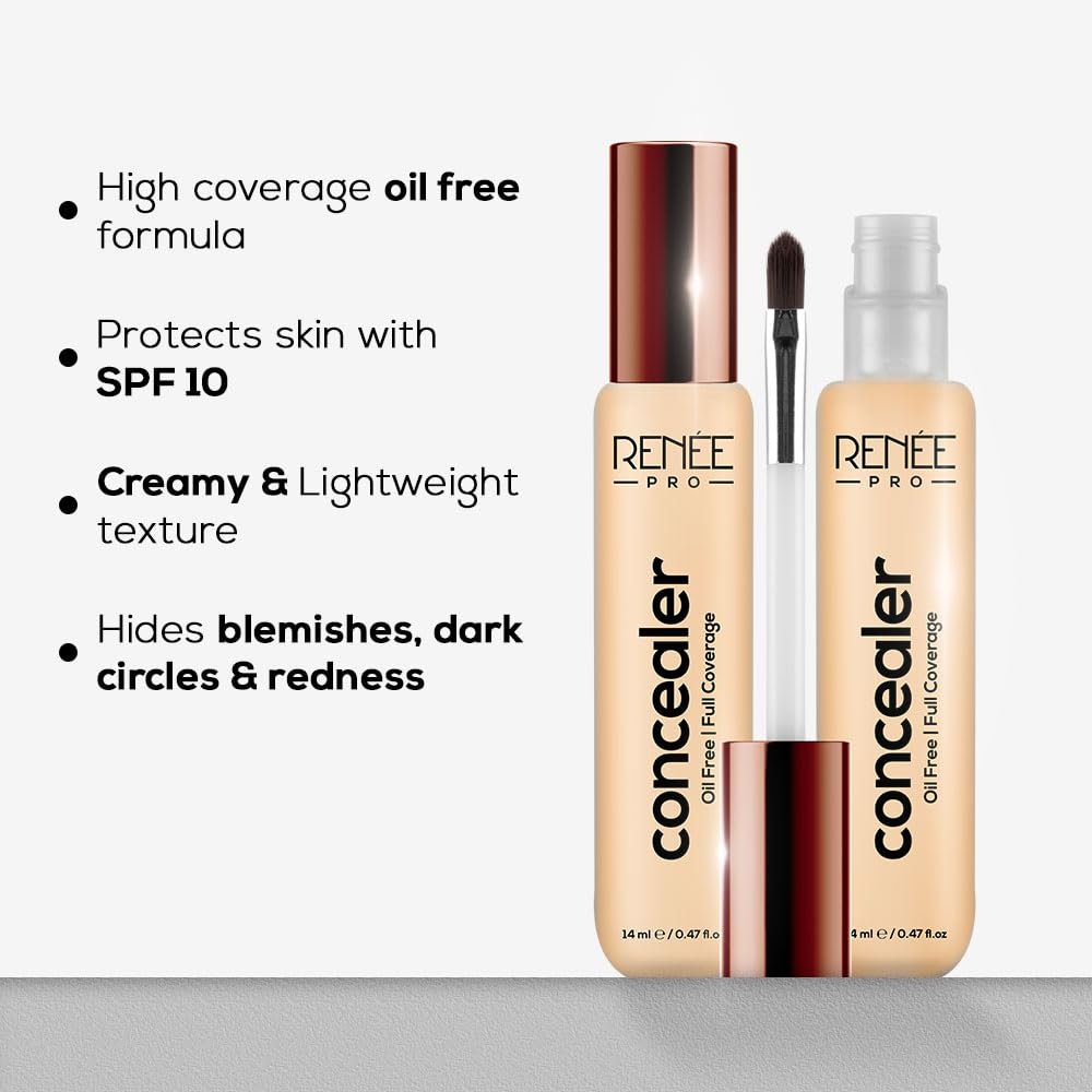 RENEE PRO Liquid Concealer - Cookie, Lightweight, Full Coverage, Long-Lasting, Buildable. Seamlessly Hides Blemishes & Dark Spots for Natural Finish. Infused with Vitamin A & Niacinamide 14ml