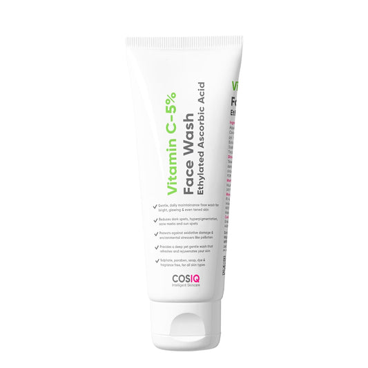 Cos-IQ 5% Vitamin C Face Wash for For Glowing & Brightening Skin | All Skin Types | Fight Dark Spots, Acne & Pimples, Brighten Skin, Clears Dirt & Oil Control| Multi-Action Formula| Women & Men| 100ml