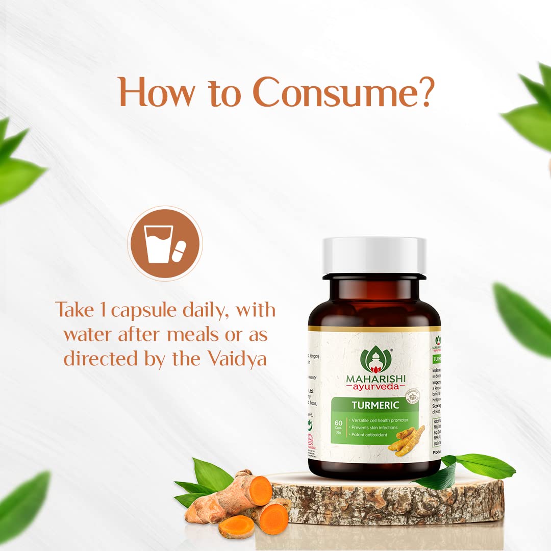 Zephivo Maharishi Ayurveda 100% OrganicTurmeric Capsules 500 MG |Boosts Immunity | Joint Support | Anti-Inflammatory | Supports Skin Health | 60 Capsules
