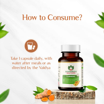 Zephivo Maharishi Ayurveda 100% OrganicTurmeric Capsules 500 MG |Boosts Immunity | Joint Support | Anti-Inflammatory | Supports Skin Health | 60 Capsules
