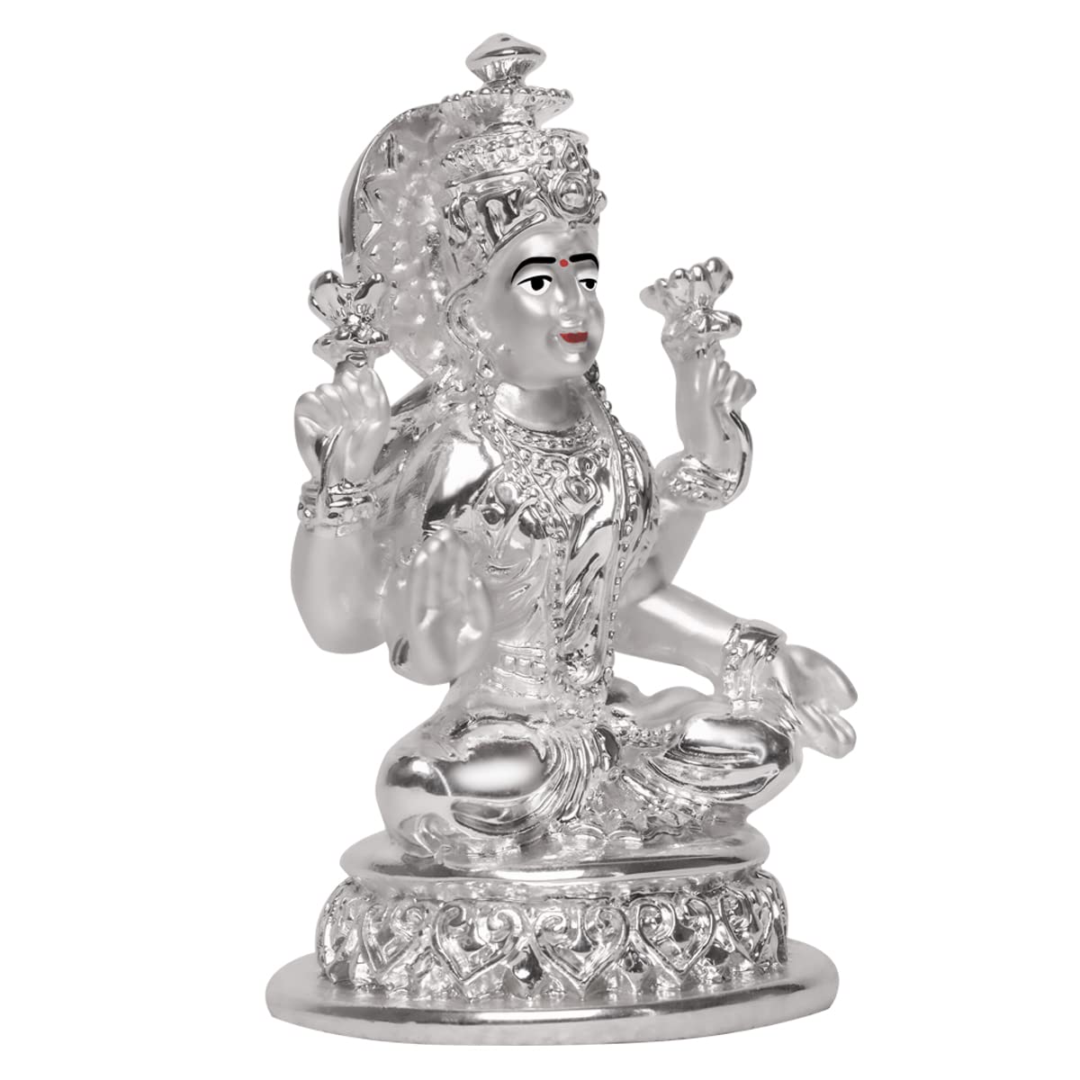 Lakshmi Idol for Home Decor 999 Silver Plated Sculpture of Maa Lakshmi Figurine Idol for Home, Office, Temple and Table Decoration Religious Idol for Pooja, Gift (5.7 CM X 6 CM)