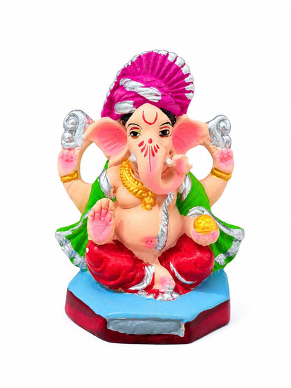 DORAYA EARTH CREATION Clay Ganpati Murti Handmade Eco-Friendly Multicolour Ganesh Idol for Home Temple, Ghar Pooja, Ganesh Chaturthi Decoration, Office Desk & Festive Gift | 6.5 Inch (Green)