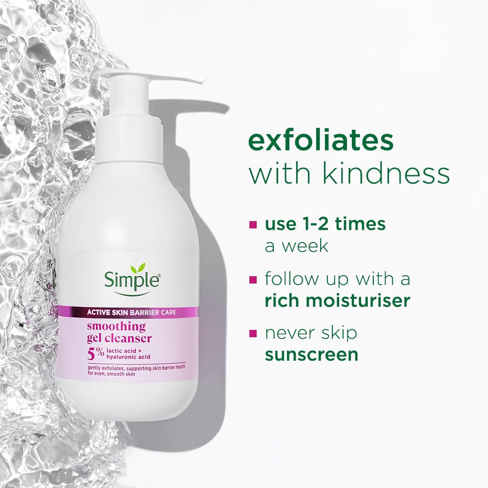 Simple Smoothing Gel Cleanser bottle with usage instructions on a white background