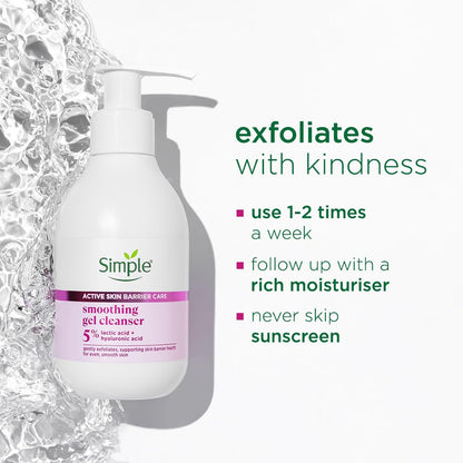 Simple Smoothing Gel Cleanser bottle with usage instructions on a white background