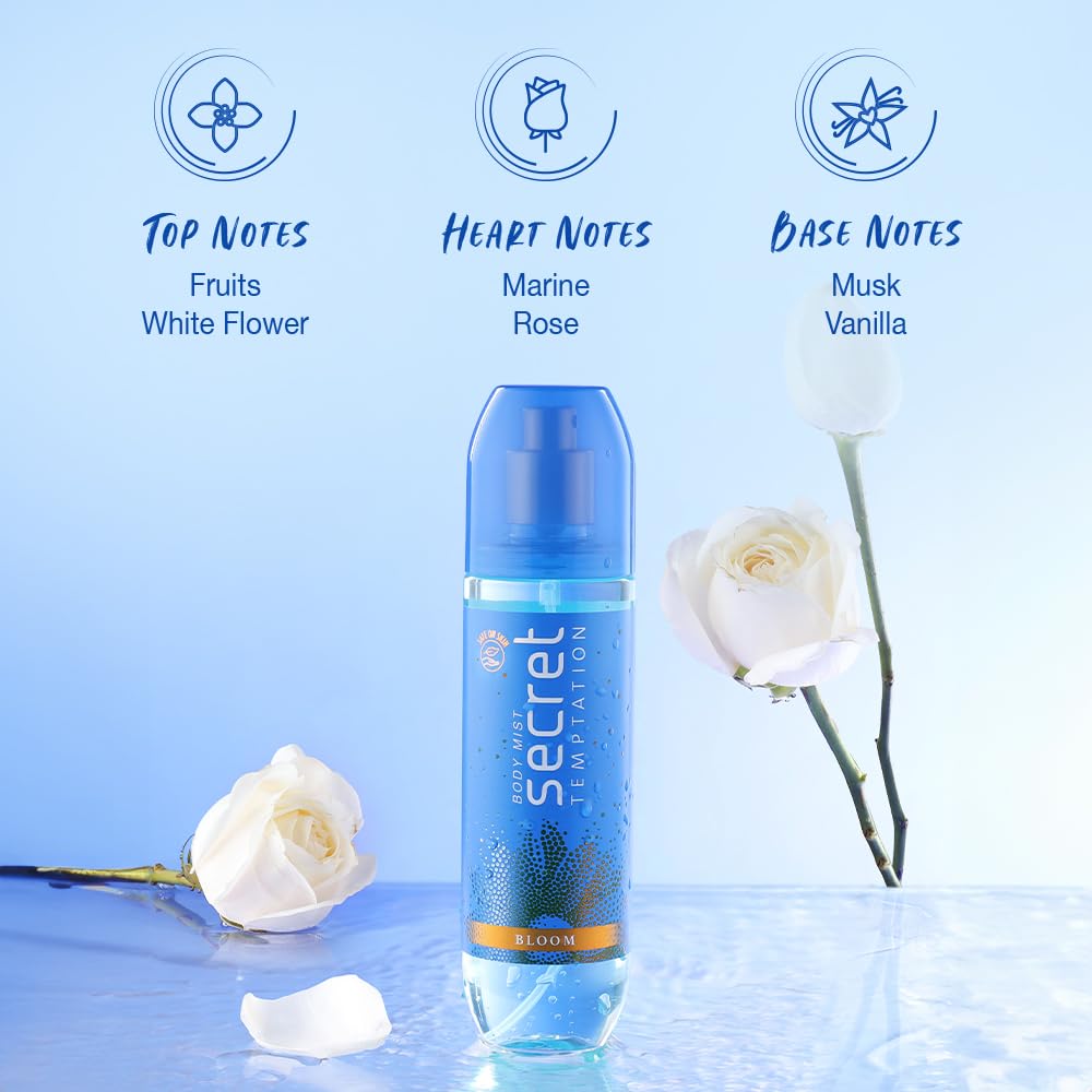Blue bottle with floral elements and notes on a light blue background