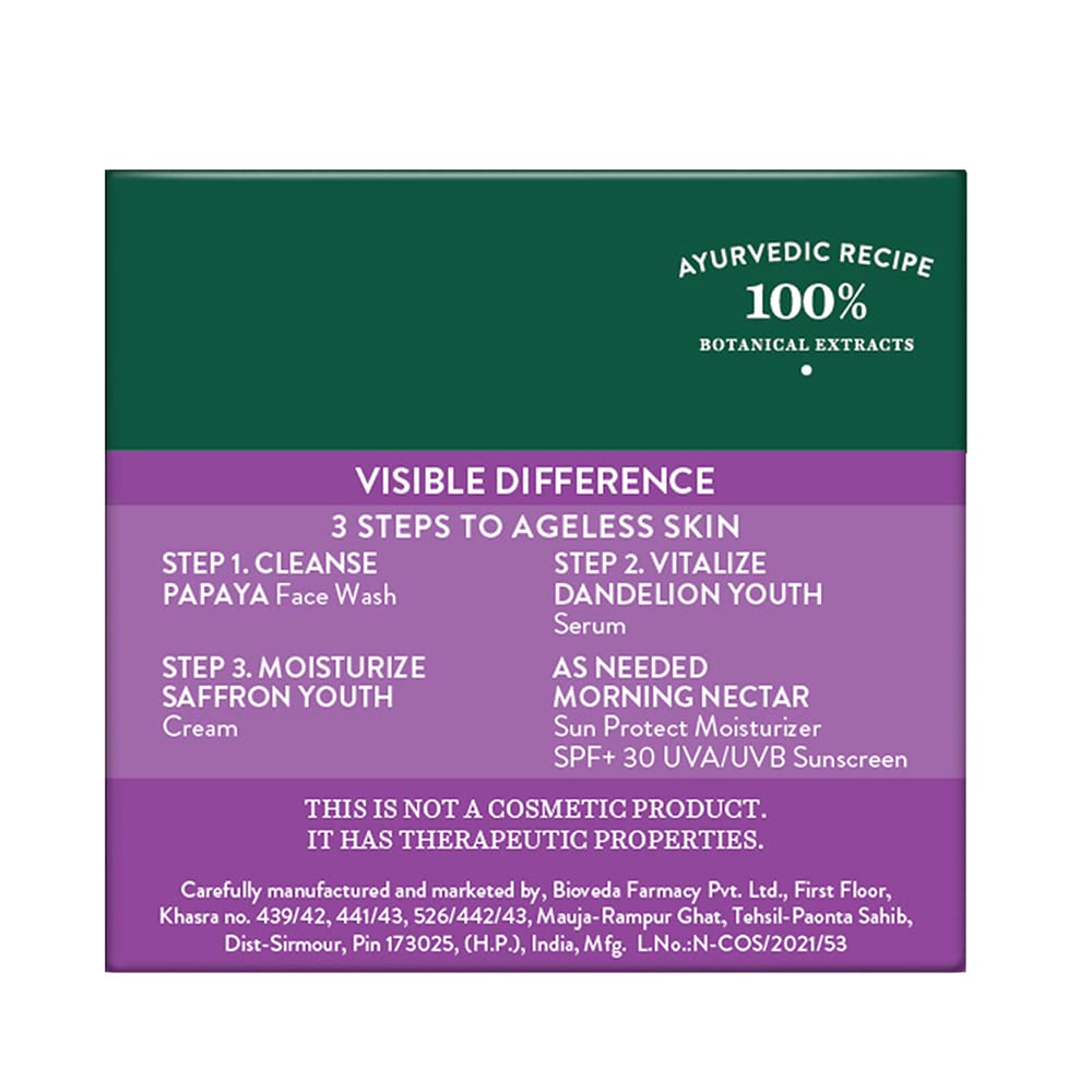 Product packaging with Ayurvedic recipe details on a green and purple background
