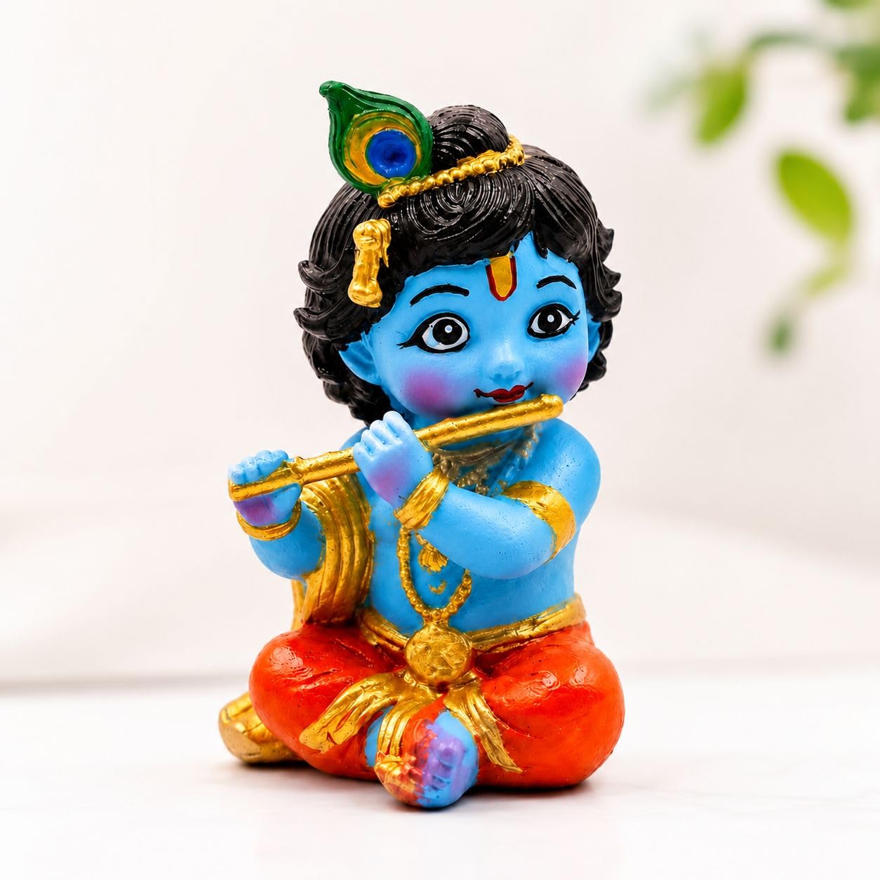 DOOR BIG Little Krishna Idol for Car Dashboard | Bal Gopal Laddu Gopal Murti | Cute Baby Krishna Statue for Home Temple, Office Desk & Pooja Room Decor | Resin Showpiece | Janmashtami Gift