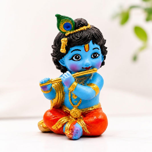 DOOR BIG Little Krishna Idol for Car Dashboard | Bal Gopal Laddu Gopal Murti | Cute Baby Krishna Statue for Home Temple, Office Desk & Pooja Room Decor | Resin Showpiece | Janmashtami Gift