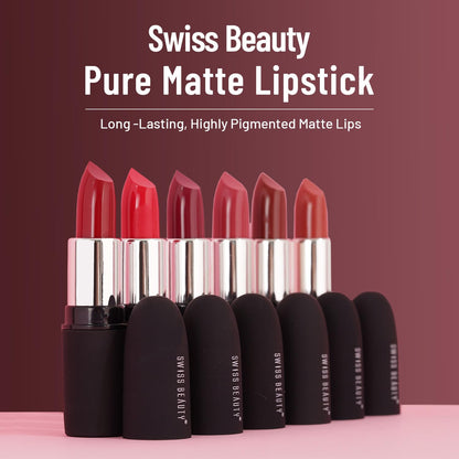 Swiss Beauty Pure Matte Creamy Lipstick | Non-drying, Highly pigmented Lipstick | Shade- Brandy Harrington, 3.8gm|