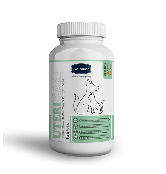 Aniamor Uteri Care Tablets for Dogs and Cats | Promotes Urinary Tract Health | Dogs and Cats Supplement | Chicken Flavour | for All Life Stages | 60 Tablets