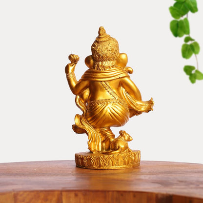 Gold Plated Eco-Friendly Dancing Ganesha Idol Figurine | Polyresin Ganpati Statue | for Table, Living Room, Home Decoration