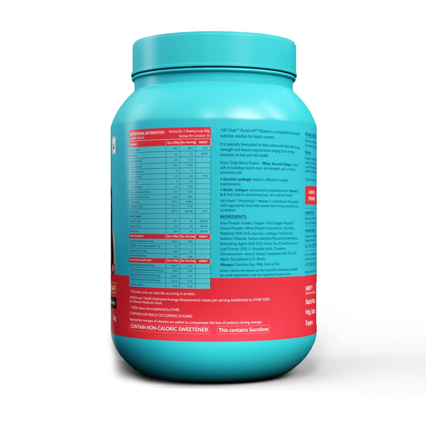 HealthKart HK Vitals ProteinUp Women with Soy (Chocolate, 1kg / 2.2lbs) | Whey Protein, Collagen, Vitamin C, E & Biotin | For Strength & Beauty