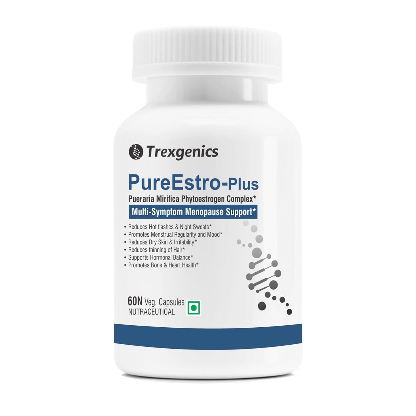 Trexgenics PureEstro-Plus supplement bottle on a white background