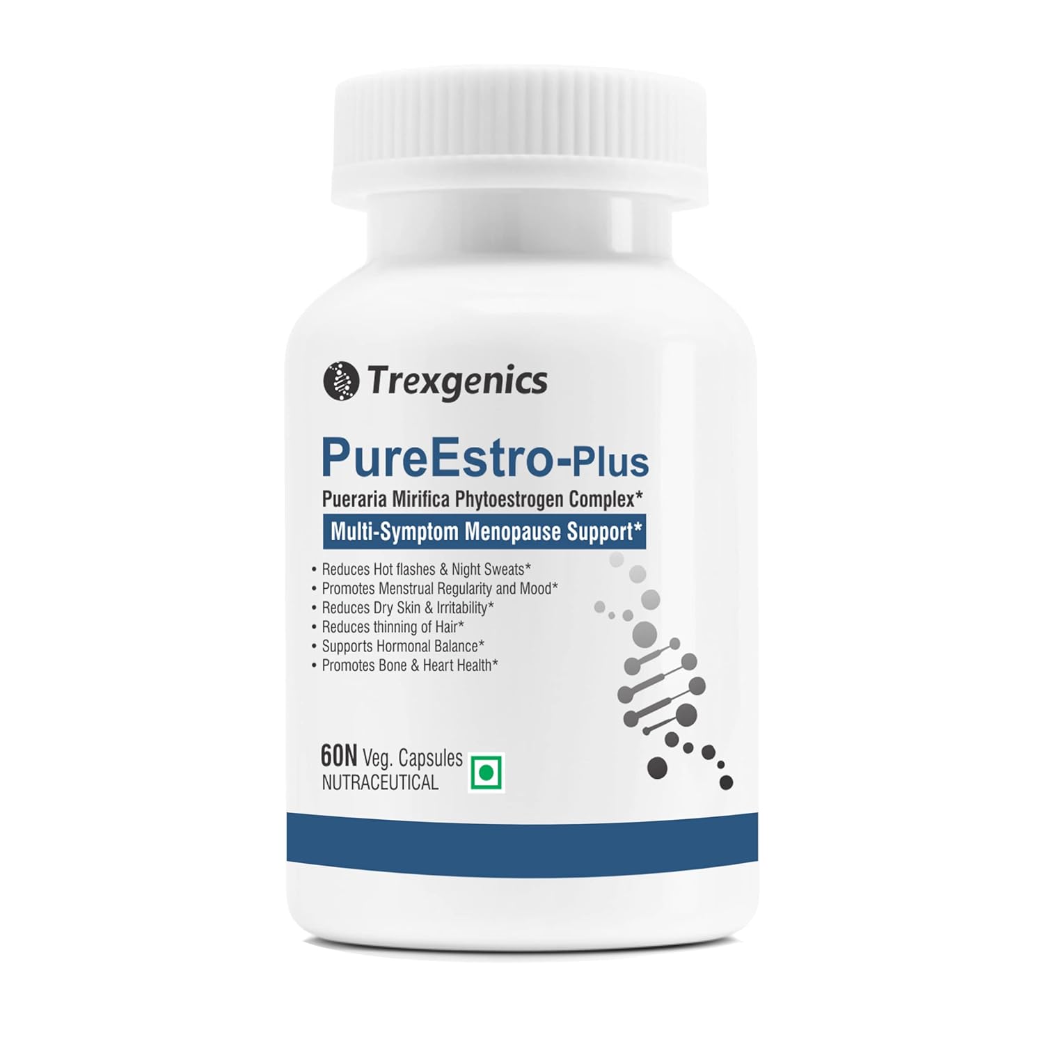 Trexgenics PureEstro-Plus supplement bottle on a white background