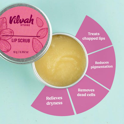 Vilvah Lip Scrub | Exfoliates & Removes Dead Skin, Reduces Lip Pigmentation & Tan, Heals Chapped & Cracked Lips, Moisturising Care with Lemon Oil, Avocado Oil & Shea Butter, For Men & Women, 10g