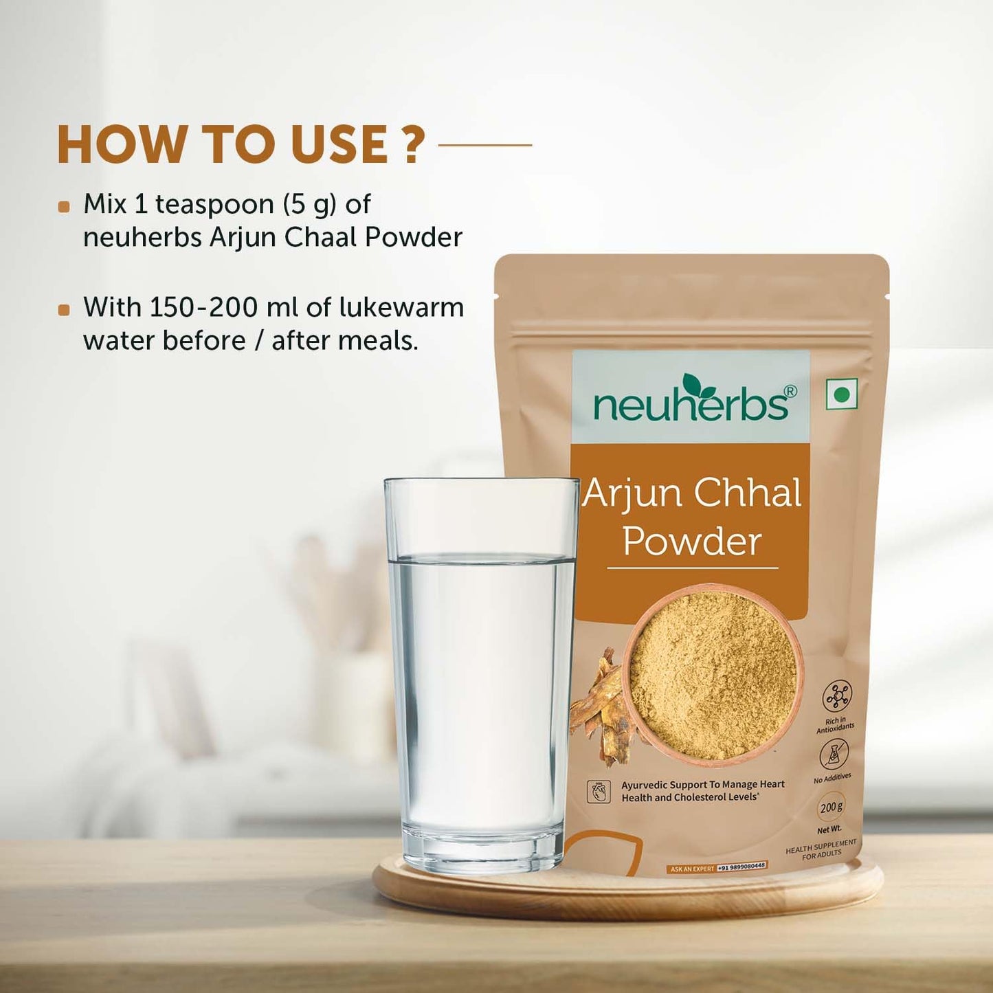 Neuherbs Arjun Chhal Powder - 200g | Arjun Ki Chaal Powder For Men & Women | Supports Heart Health & Promote Good Cholesterol | Rich In Antioxidants | 100% Pure & Natural