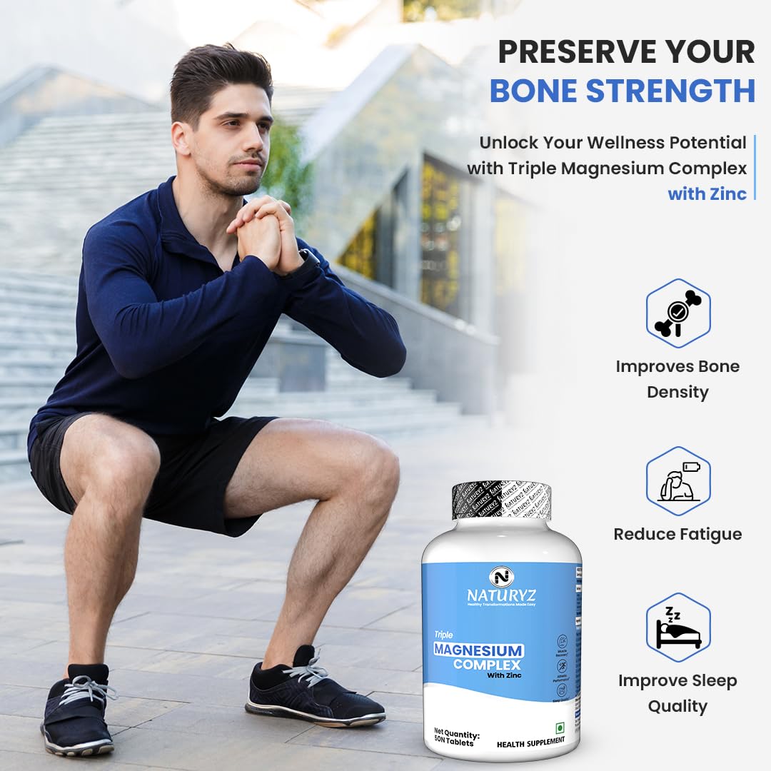 Man exercising outdoors with a bottle of Naturyz Magnesium Complex on a clear background