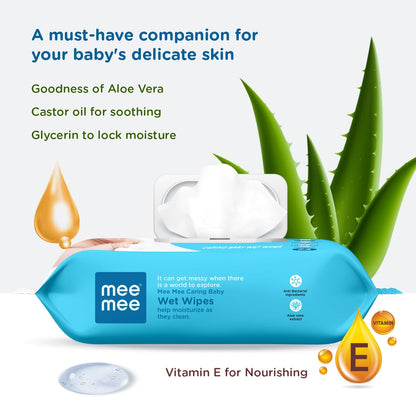 Mee Mee Multipurpose Baby Wipes - Aloe-Infused Hygiene, Mess-Free Mealtimes, Dermatologically Tested, Alcohol-Free, and Resealable Packaging for Baby's Delicate Skin With LId (72 PCS)
