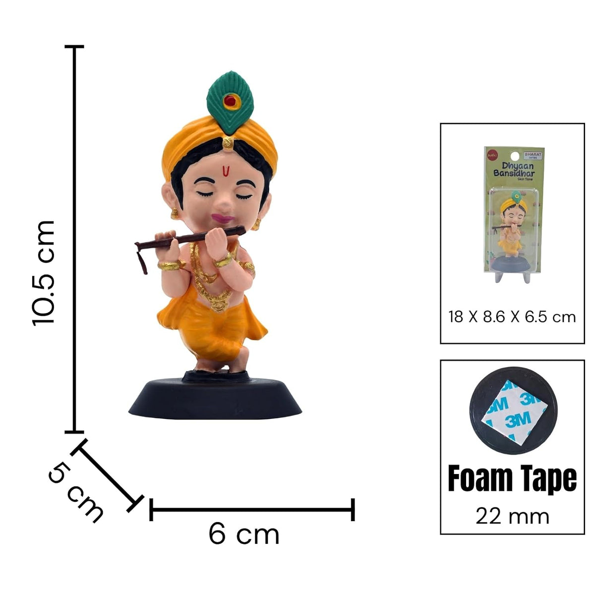 Shri Krishna with Flute Figurine Showpiece for Car Dashboard, Home Office | Kanha Ji Murti Statue for Hindu Temple, Spiritual Decor | Gift for Devotees