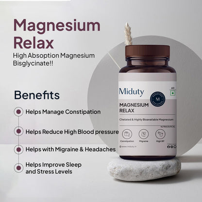 Zephivo Miduty Palak Notes Magnesium Relax Supplement Tablets - Best Magnesium Bis glycinate For Men and Women- Magnesium Oxide Vitamin B6 B5 - Leg cramps - Muscle Cramp-Migraine -Good Sleep-60 Capsules