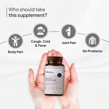 Zphivo Miduty by Palak Notes Complete Turmeric Matrix Curcumin Capsules For Relieving Muscle Pain - Lower Cholesterol - Anti-inflammatory - Increase memory power - Skin Health - 30 Capsules