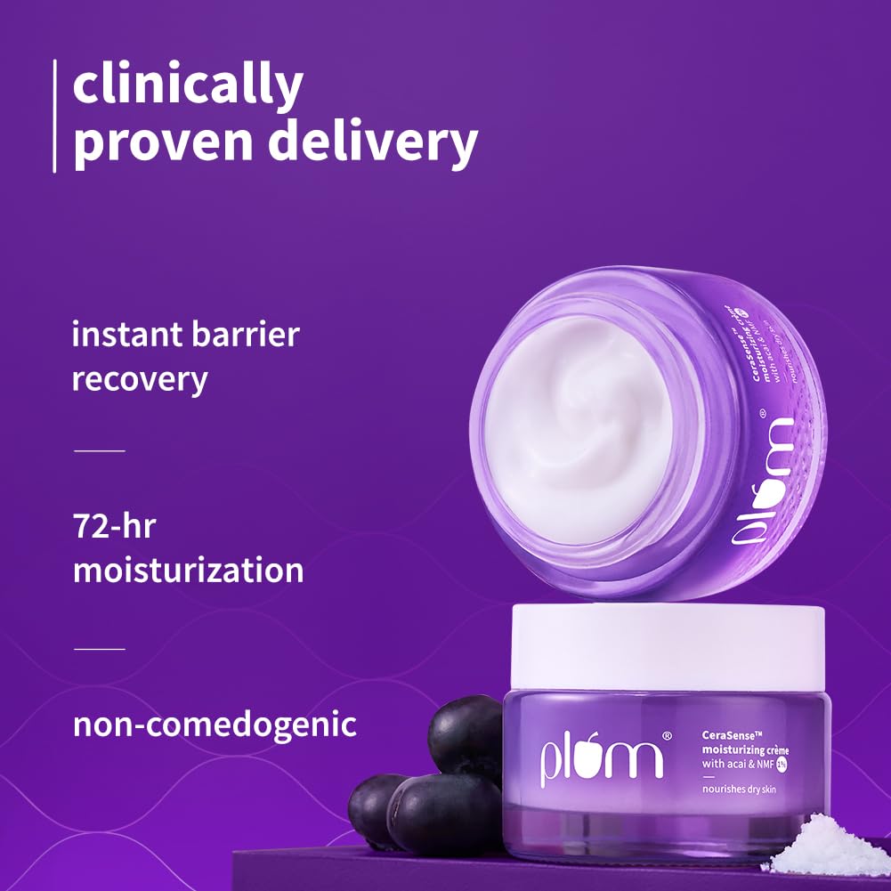 Plum CeraSense Moisturizing Crème with Ceramides & Peptides | Instant barrier repair|72-hr moisturization | Dermat-Tested | Moisturizer for dry & normal skin types| Women & Men | 50g