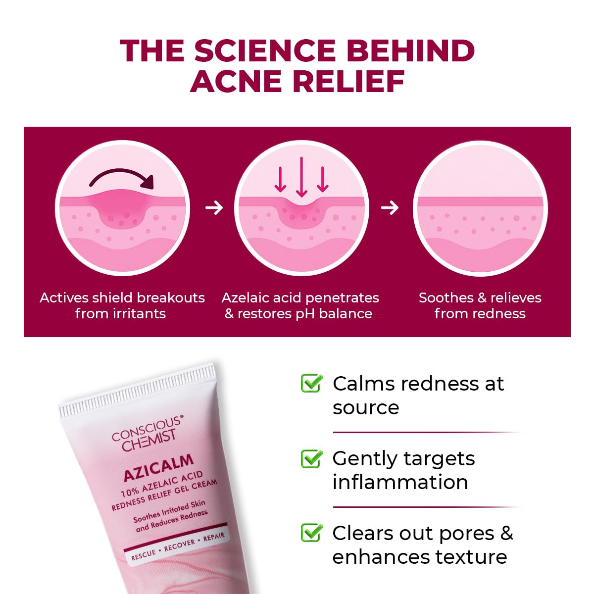 Conscious Chemist® 10% Azelaic Acid Cream | 50g | Face Cream for Men & Women, Moisturizer for Acne Prone Skin, Redness Relief, Soothe Irritation & Inflammation, All Skin Types - Azicalm