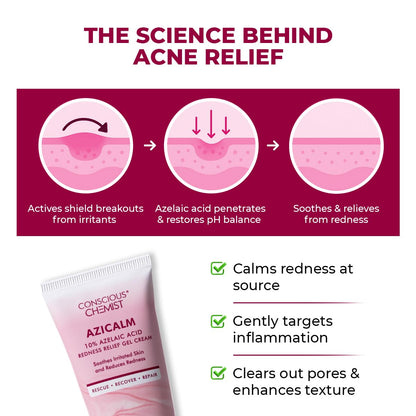 Conscious Chemist® 10% Azelaic Acid Cream | 50g | Face Cream for Men & Women, Moisturizer for Acne Prone Skin, Redness Relief, Soothe Irritation & Inflammation, All Skin Types - Azicalm