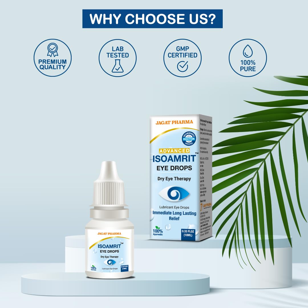 Jagat Pharma ISO Amrit Ayurvedic Eye Drops for Tired & Dry Eyes 10 Ml |100% Ayurvedic Formula for Digital Eye Strain|For Dryness, Redness, Itching, Daily Use