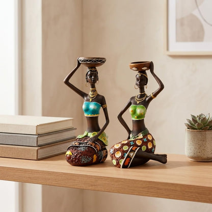 Resin African Women for Home Deco(Set of 2 Piece, Multicolor)