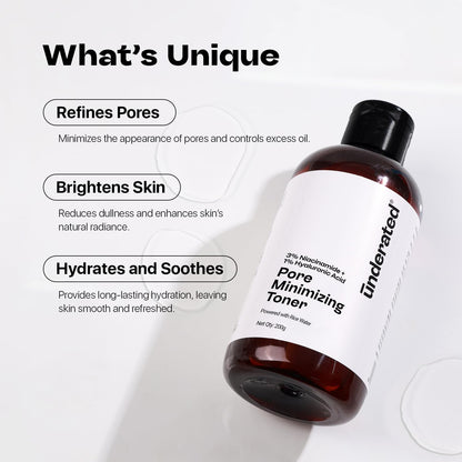 Underated 3% Niacinamide Face Toner with 1% Hyaluronic Acid & Rice Water | Toner for Oily & Acne Prone Skin | Glowing Skin & Hydration | For Women & Men | 200 g