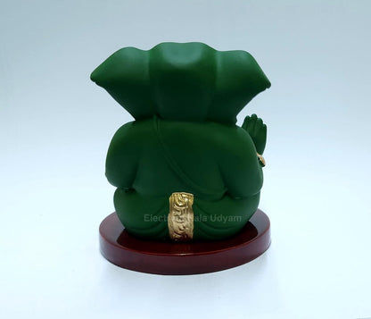 Handcrafted Poly Resin Ganesha Statue with Base - Perfect for Car Dashboard, Office Desk, Shelves, and Home Decor - Ideal Housewarming Gift! (Appugreenwithbase)
