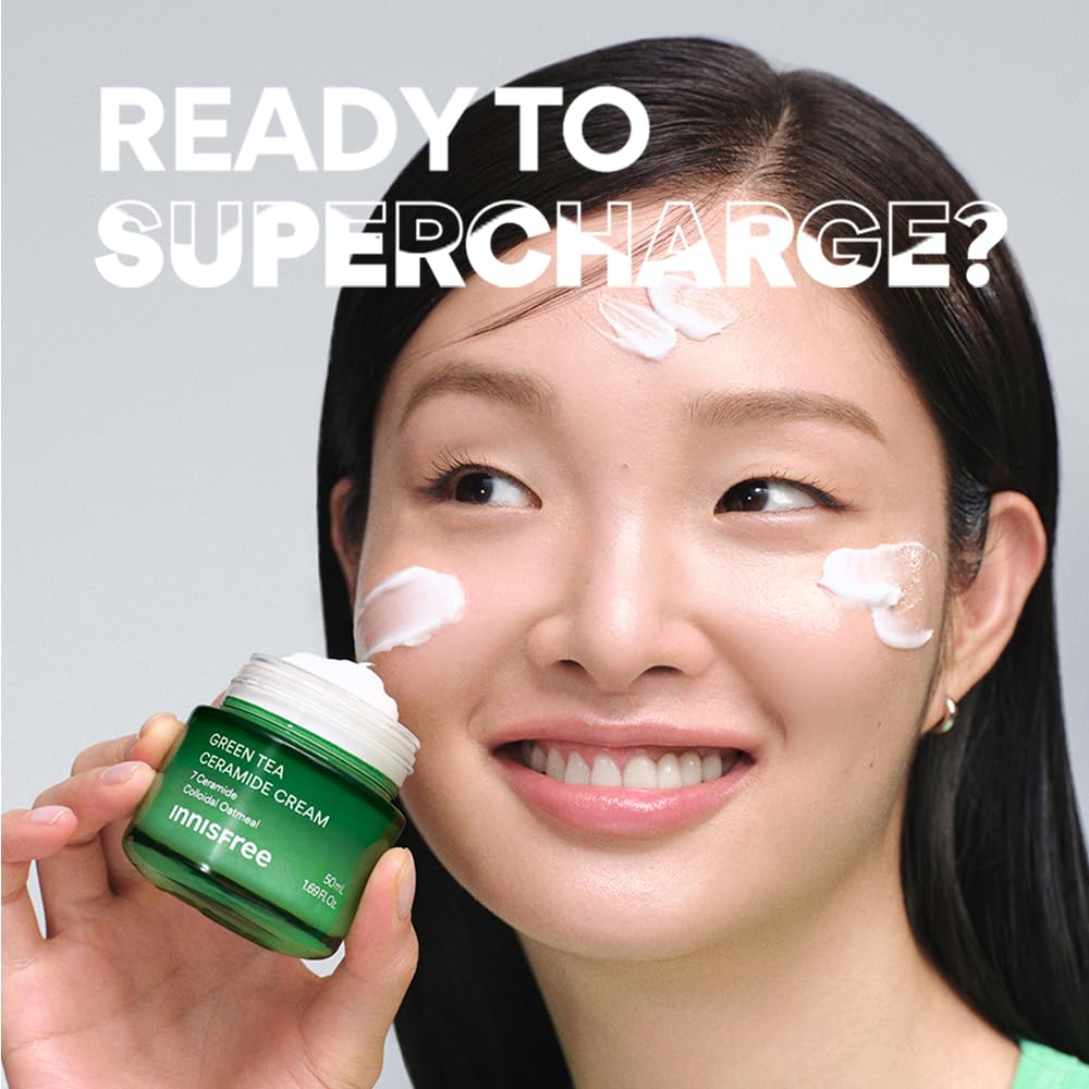 Innisfree Green Tea Ceramide Cream 50ml | Deep Moisturizing & Skin Barrier Boost | Ceramide Hydrating Korean Face Moisturizer