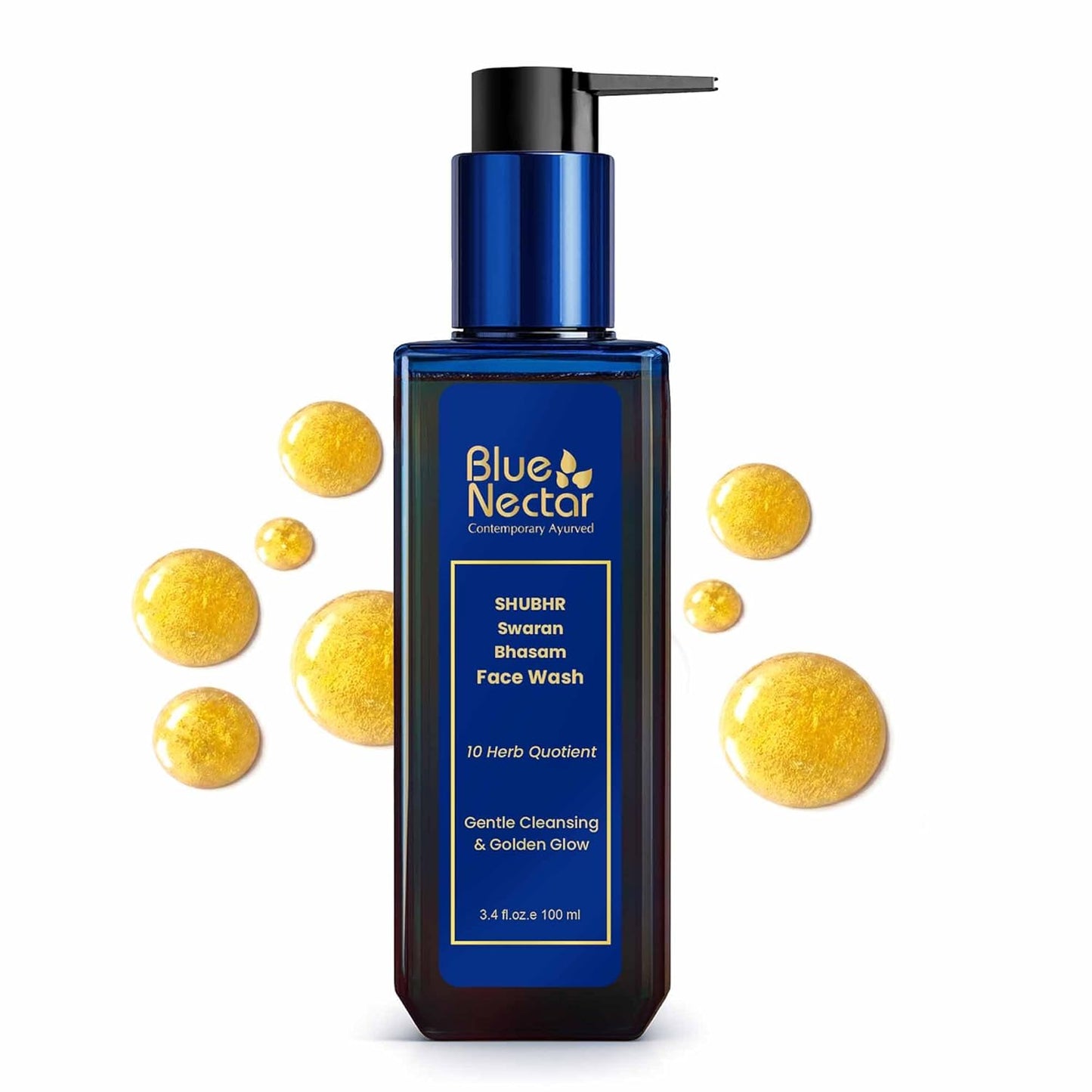 Blue Nectar Gold Swaran Bhasam Face Wash for Glowing Skin | Ayurvedic Gentle Cleanser for Oily & Dry Skin | Daily Face Wash for Women & Men (10 Herbs, 100 ml)