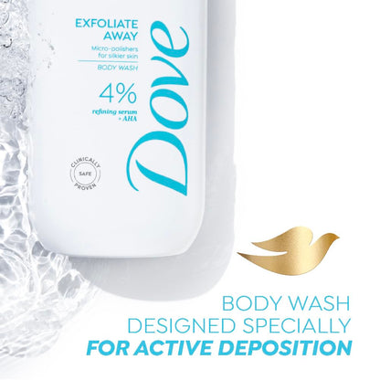 DOVE Exfoliate Away Serum Body Wash, 300 ml, for Refined and Silky Skin, with 4% Refining Serum + AHA, Dermatologist Co-Created, Paraben & SLS Free