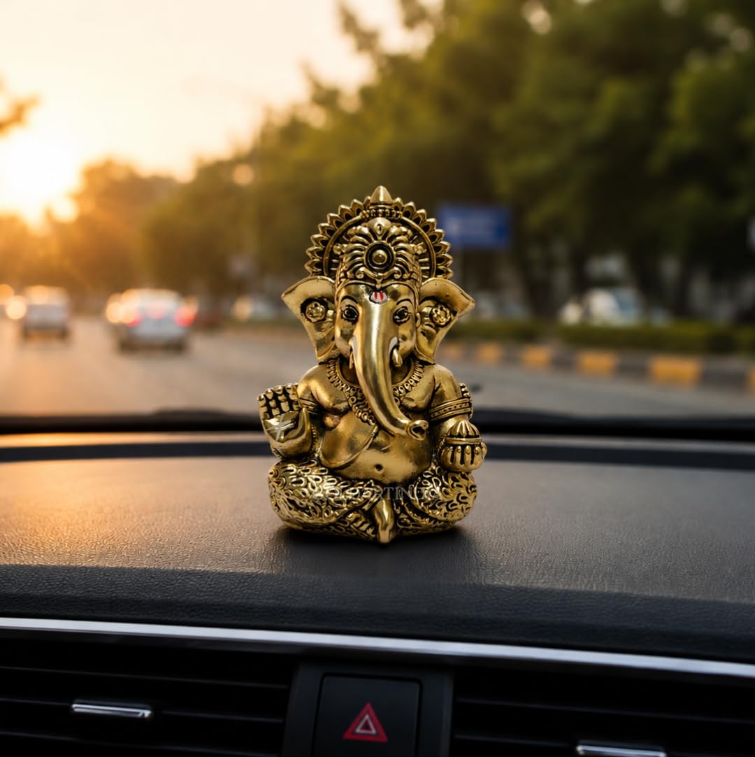 Gold Art India Lord Ganesha Idol with Premium Velvet Gift Box | Decorative Ganpati Murti for Home Temple, Office Desk, Car Dashboard & Spiritual Gifting