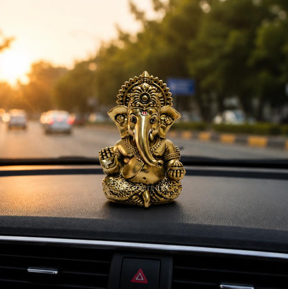 Gold Art India Lord Ganesha Idol with Premium Velvet Gift Box | Decorative Ganpati Murti for Home Temple, Office Desk, Car Dashboard & Spiritual Gifting