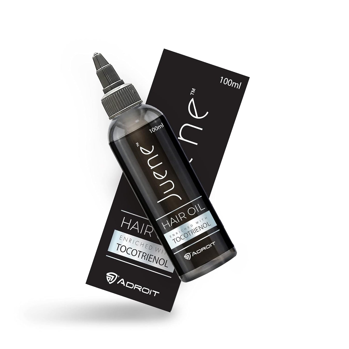 Hair oil bottle with packaging on a white background