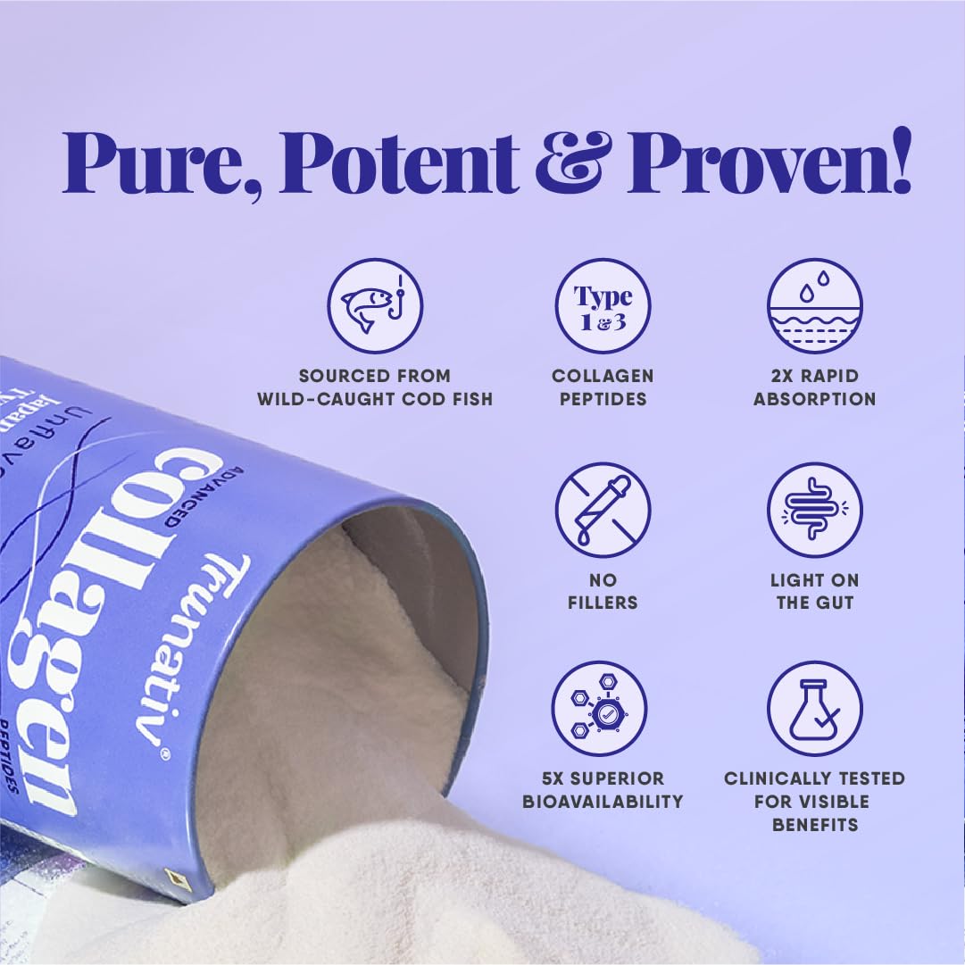 Trunativ Collagen Supplements | Advanced Japanese Marine Collagen Powder for Women & Men | Type 1 and 3 Hydrolyzed Peptides | Supplement with Hyaluronic Acid | Supports Skin Glow, Hair Growth, and Nail Strength | Unflavoured (200g)