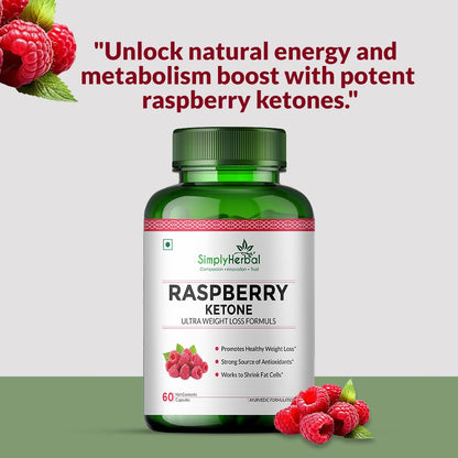 Simply Herbal 800 MG Raspberry Ketone Fruit Extract for Weight Management | Supplement Capsules With Raspberry for Promotes Healthy Weight Management Support Appetite Suppression – 60 Capsules