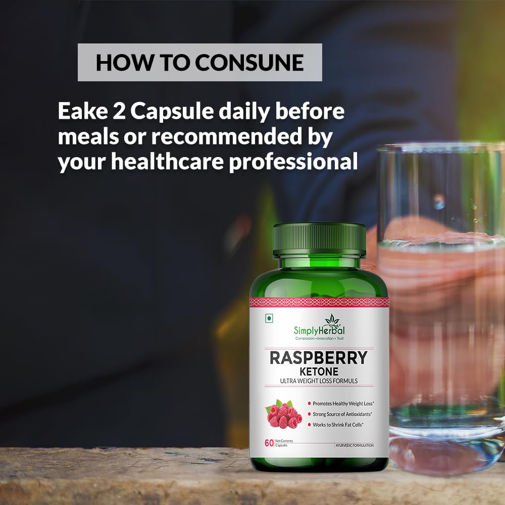 Simply Herbal 800 MG Raspberry Ketone Fruit Extract for Weight Management | Supplement Capsules With Raspberry for Promotes Healthy Weight Management Support Appetite Suppression – 60 Capsules