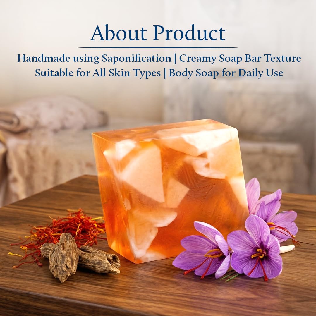 Blue Nectar Ghee Soap with Saffron & Oudh | Ayurvedic Body Soap Bar for Smoother Skin | Natural Glutathione, Kojic Acid & Glycerine | Sulphate & Paraben Free (150 g)