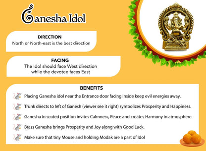 100% Pure Brass Ganesha Idol (Size: 8.7 cm) | Pital Ganesh Murti for Pooja Room, Home Decor, Office Desk and Car Dashboard | Vinayagar Statue for Diwali Puja