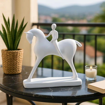 Elegant Horse with Rider Statue for Home Décor (Pack of 1, White)