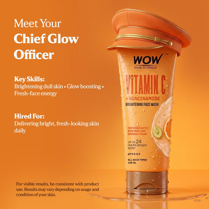 WOW Skin Science Brightening Vitamin C & Niacinamide Face Wash|For Brighter Glow|Paraben & Sulphates Free|Face Wash for Women & Men 100 ml