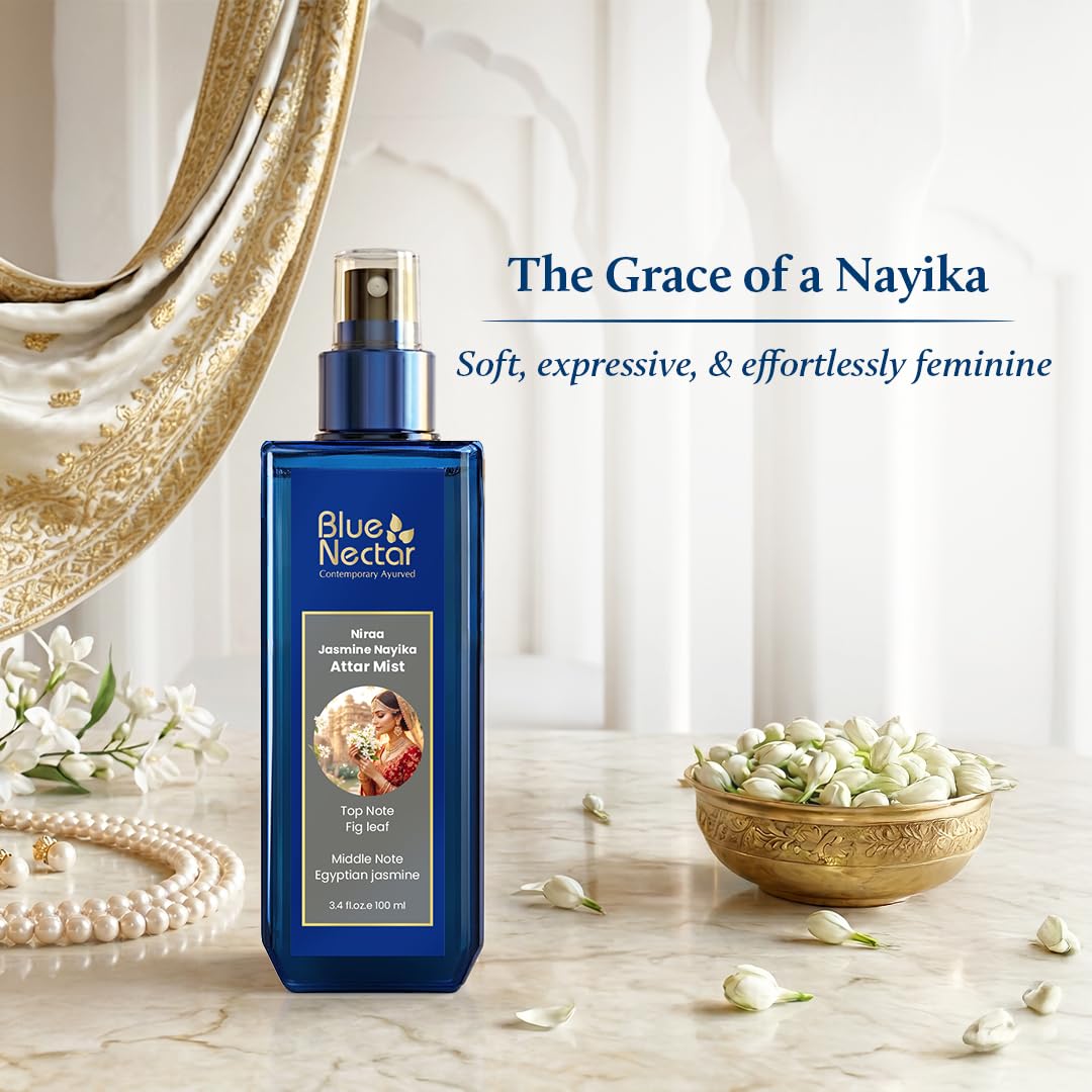 Blue Nectar Niraa Jasmine Nayika Body Attar | Perfume Mist for Women | Long-Lasting Jasmine Attar with Fig Leaf | Floral Body Mist Spray | Travel-Friendly (100 ml)