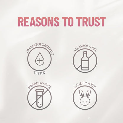 List of reasons to trust a product on a light gray background with icons and text.