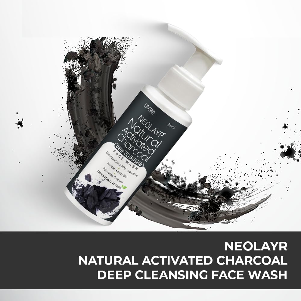 NEOLAYR Activated Charcoal Deep Cleansing Face Wash | Eliminates Dirt & Other Impurities | Removes Excess Oils - Added Moisturiser,200 ml