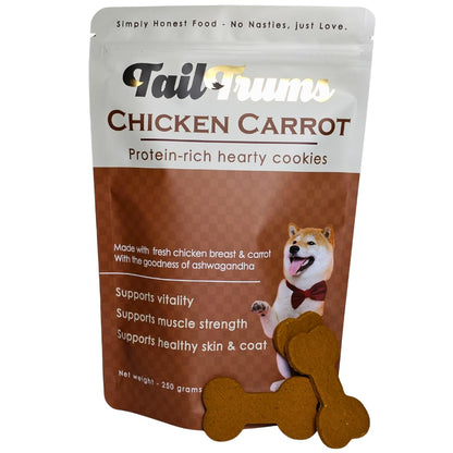 TailTrums Dog Biscuits – Chicken & Carrot Cookies with Ashwagandha 250g | Healthy Dog Food | Freshly Baked Dog Treats, All Natural & Preservative Free | Human-Grade Ingredients| All Breeds |